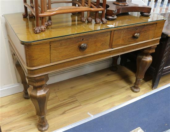 A Victorian rosewood side table (converted from a square piano), W.123cm